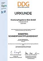 Zertifikat für ersten Diabetes-Schwerpunktpflegedienst Zertifikat für ersten Diabetes-Schwerpunktpflegedienst